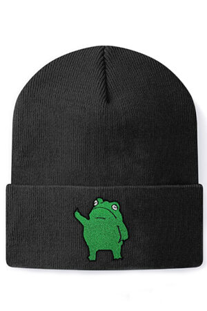 Frog Flipping Off Embroidery Knit Beanies