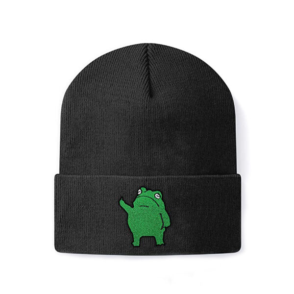 Frog Flipping Off Embroidery Knit Beanies